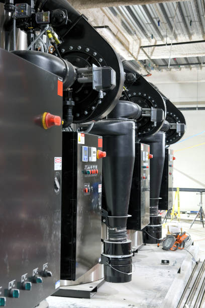 istock Industrial steam boilers and blower fans. 1334744353