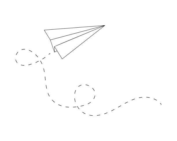 illustrations, cliparts, dessins animés et icônes de pliez le plan en papier origami avec des boucles de chemin. symbole de la livraison, de la communication, du voyage, de l’imagination, de la créativité, du rêve. illustration vectorielle dans un style linéaire - air mail