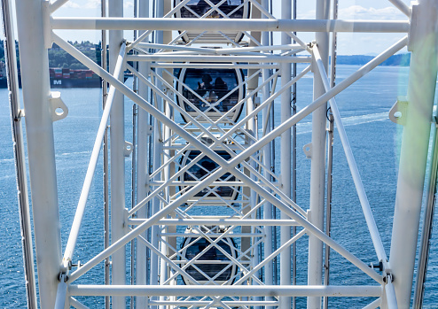 Architecture of a ferris wheel on the Seattke waterfront.