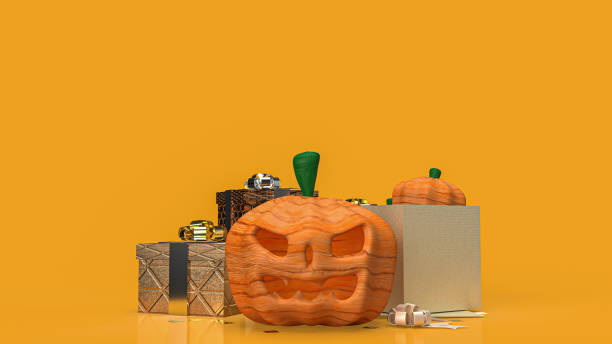 istock pumpkin jack and gift boxes for Halloween  concept 3d rendering 1334766757
