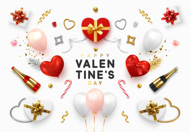 установите реалистичные объекты, изолированные на белом фоне. - white background valentines day box heart shape stock illustrations