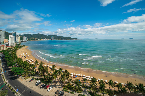 High angle view of the north Nha Trang beach, Khanh Hoa province, central Vietnam
