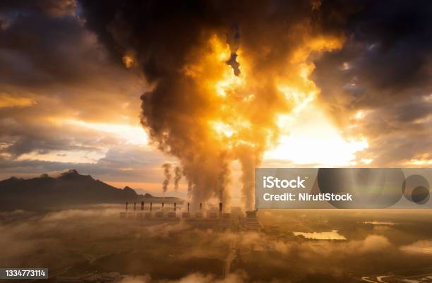 Coal Power Plant And Fog Stock Photo - Download Image Now - Fossil Fuel, Coal, Burning
