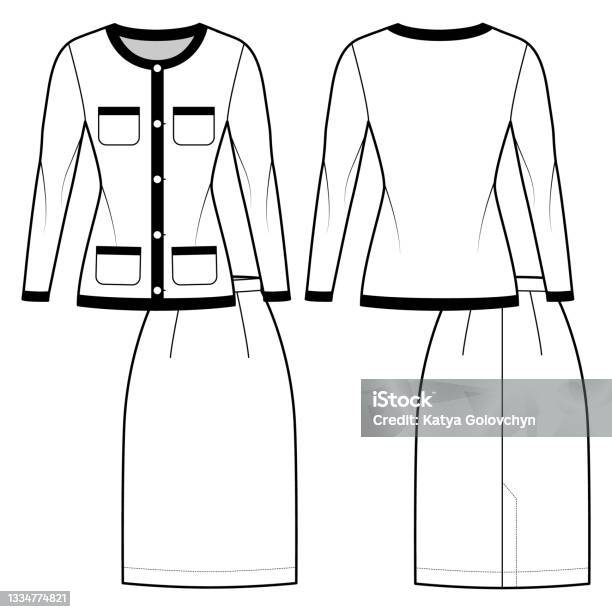 Set Of Suit Chanel Style Classic Skirt And Blazer Technical