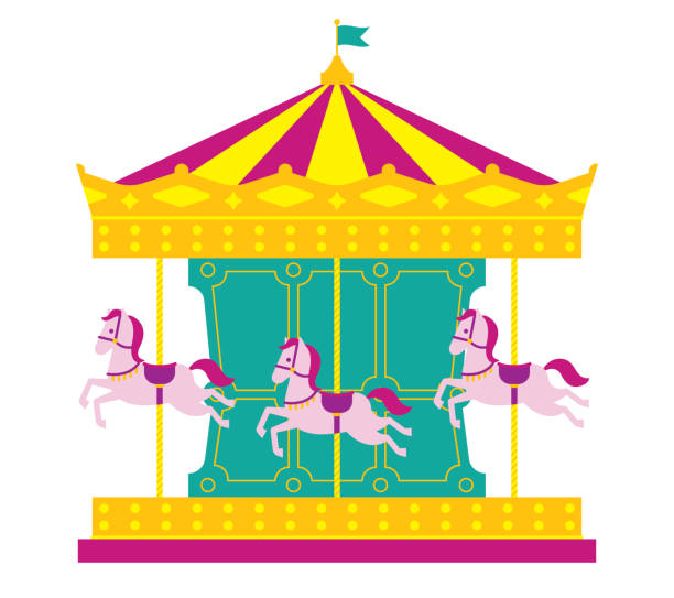 karussell pferde karneval luna park - spielplatzkarussell stock-grafiken, -clipart, -cartoons und -symbole