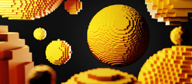 istock Colorful abstract cubical digital spheres VR AR concept. 3D Rendering 1334785387