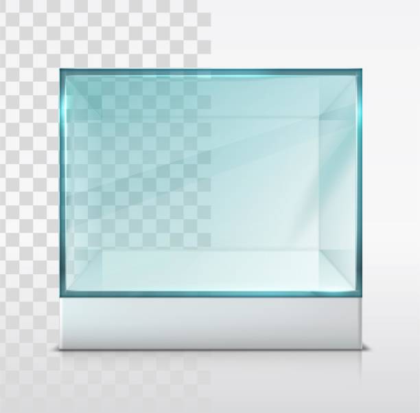 ilustrações de stock, clip art, desenhos animados e ícones de vector realistic glass box, cube for presentation on white stand. isolated, transparent and white background. - rectangle vector three dimensional refraction