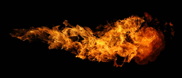 istock Fire and burning flame torch isolated on black background for graphic design 1334791417