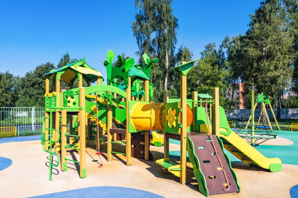 istock playground to play with a slide and stairs 1334791537