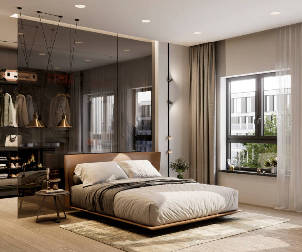 istock 3D render of a luxurious and elegant bedroom interiors 1334791687