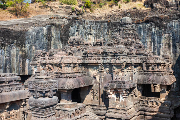 Kailasa or Kailash Temple, Ellora Caves The Kailasa or Kailash Temple is the largest rock cut Hindu temple at the Ellora Caves in Maharashtra, India aurangabad maharashtra photos stock pictures, royalty-free photos & images