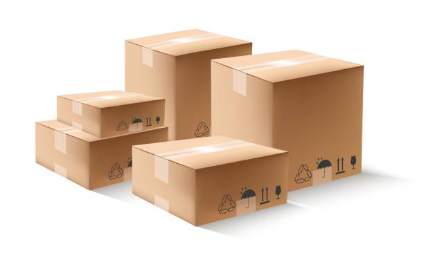 wektorowy kartonowy stos pudełek izolowanych. - cardboard box white background paper closed stock illustrations