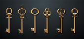istock realistic vector collection of golden old vintage keys. 1334793184