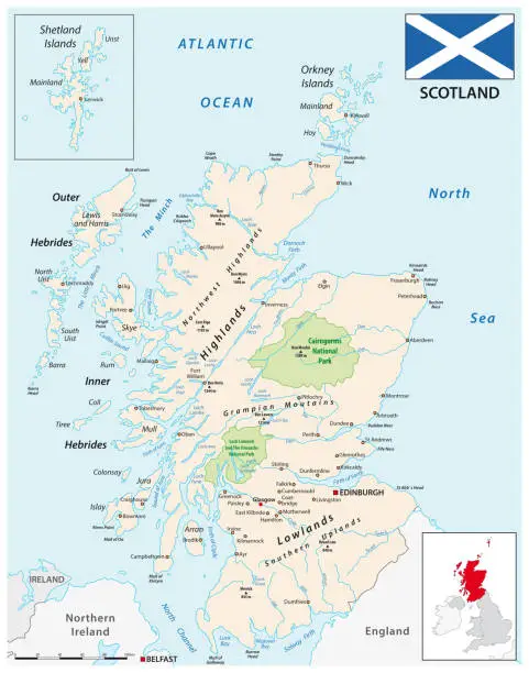 Vector illustration of a detailed colored vector map of Scotland