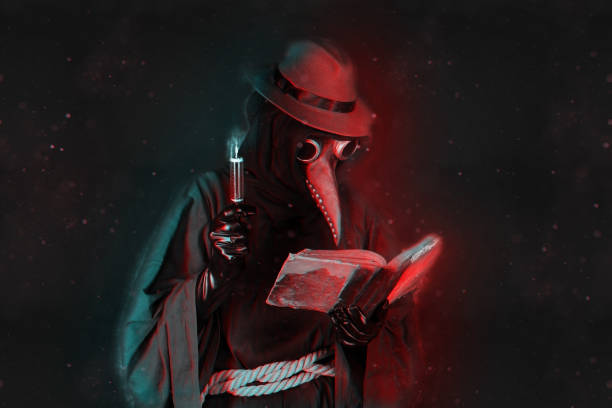 istock plague doctor with a book and a syringe on a dark background 1334794273