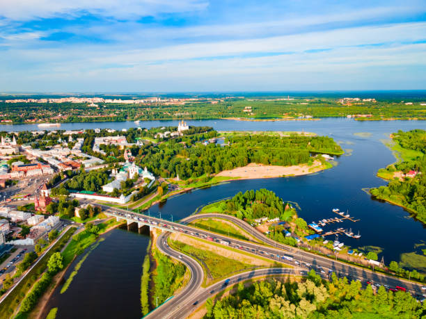 istock Yaroslavl city, Volga river aerial view 1334795267