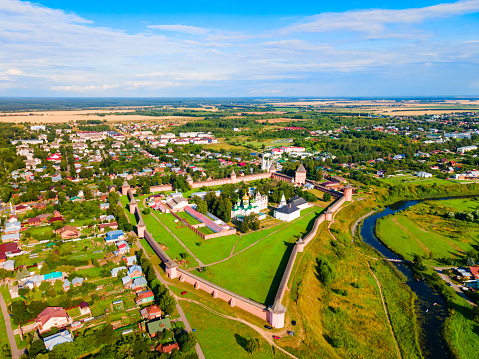 The Saviour Monastery of St. Euthymius aerial panoramic view in Suzdal city, Golden Ring of Russia