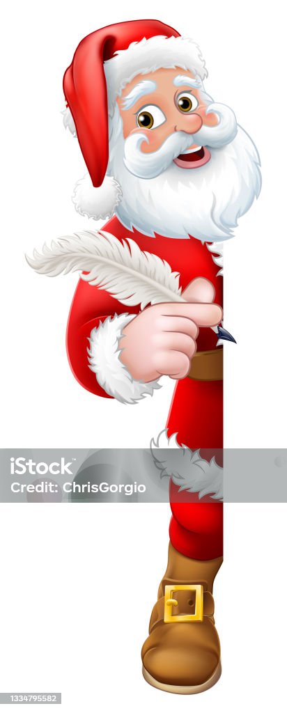 Santa Claus Christmas List Cartoon Stock Illustration - Download Image Now  - Art, Banner - Sign, Behind - iStock