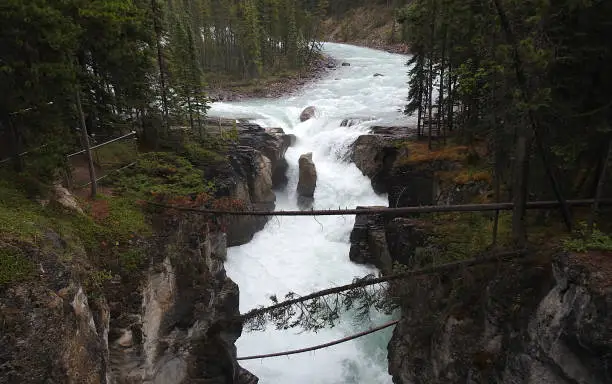 Athabasca Falls is a waterfall in Jasper National Park on the upper Athabasca River, approximately 30 kilometers south of the city of Jasper, Alberta, Canada, and west of Icefields Parkway.
