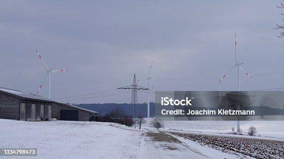 istock Swabian Alb between Geislingen Ulm Gussenstadt Heidenheim Gerstetten - Wind turbine wind turbine 1334798473