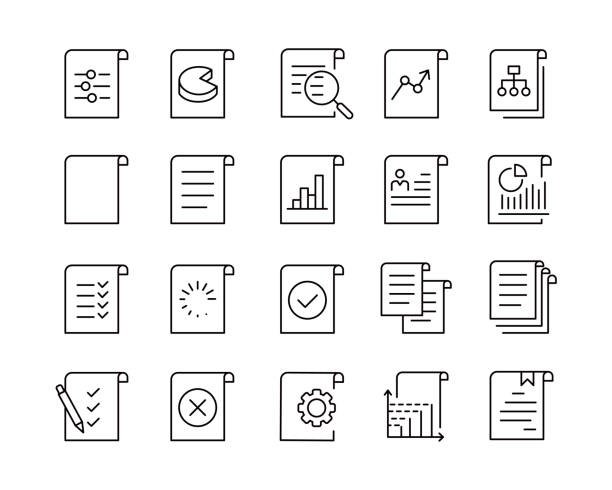 illustrations, cliparts, dessins animés et icônes de icônes de document - ligne vectorielle - lime