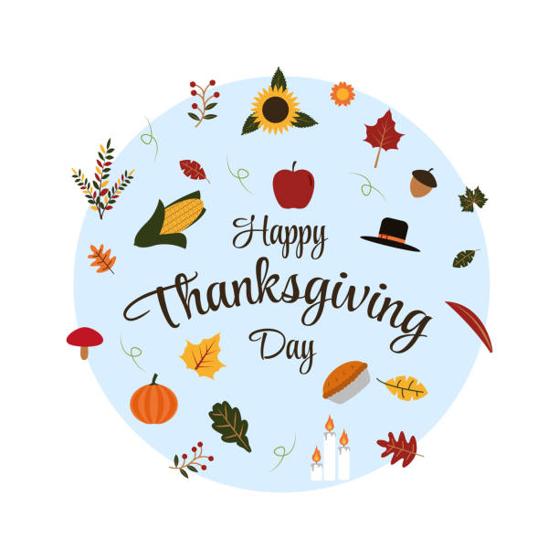 istock Happy Thanksgiving Day Food Autumn Fall Season Gift Flat Illustration 1334800430