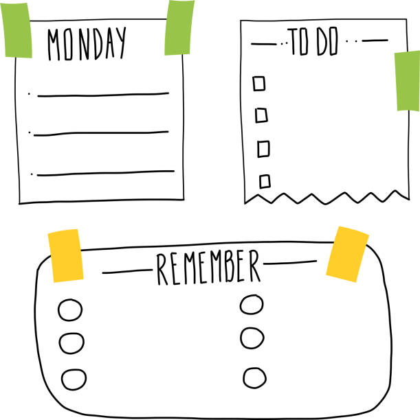 istock Cute bullet journal sketchy drawing of memory pads, to do list. Blank text templates in doodle style. 1334801356