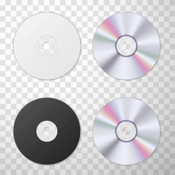 Collection of blu-ray, black and white blank compact disk realistic vector illustration Collection of blu-ray, black and white blank compact disk realistic vector illustration. Set of electronic recordable data information storage isolated on transparent background. Removable memory cd stock illustrations