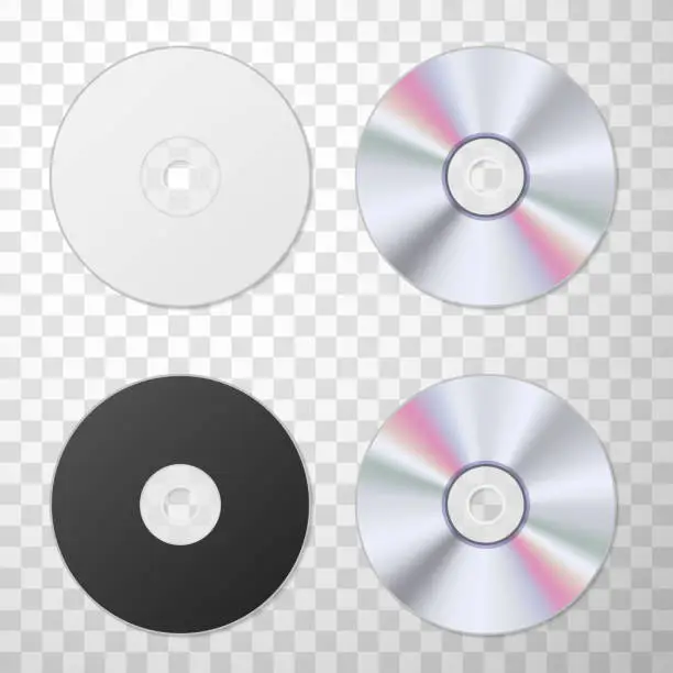 Vector illustration of Collection of blu-ray, black and white blank compact disk realistic vector illustration