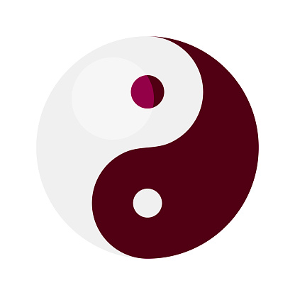 Asian yin and yang symbol of harmony balance vector flat illustration. Traditional buddism image of opposites isolated. Japanese culture success, fortune and luck sign. Circle East decorative element