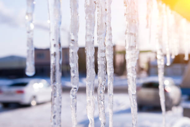 istock Covered with ice and icicles after freezing rain. Winter frosty scenes. Selective focus 1334804017