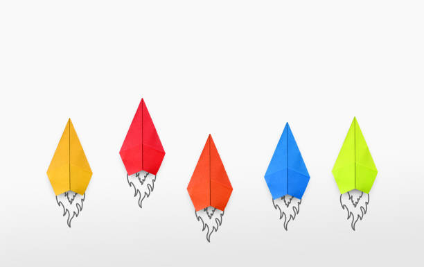 istock paper plane on white background, Business competition concept 1334807468
