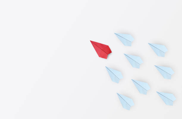 Leadership and Success concept, Red paper plane leader on white background