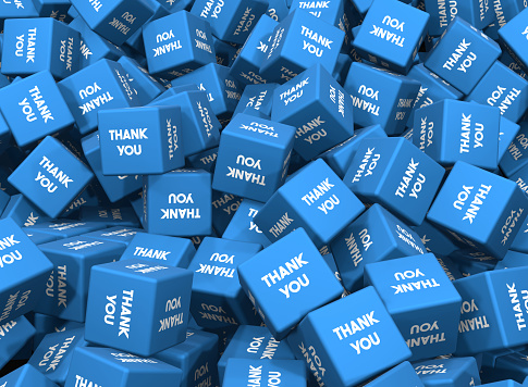 A heap of Blue cubes with Thank You Message