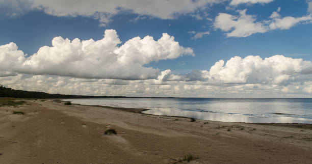 istock Sea shore on a sunny day with large, white cumulus clouds 1334812463