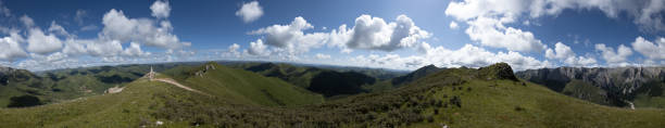 istock Panorama view high altitude mountain landscape under blue sky 1334813265