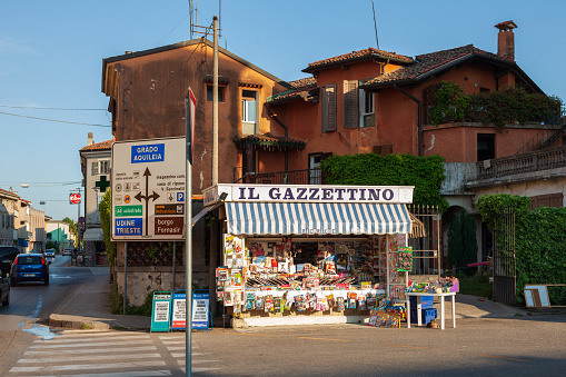 Cervignano, Friuli, Italy - May 07, 2011: A newspaper kiosk in Cervignano del Friuli Italy.