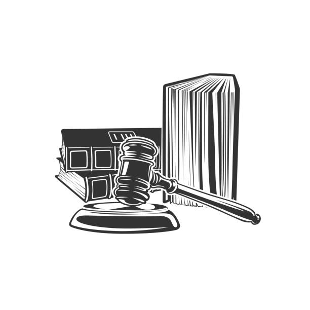 gesetzeskodex und holzrichterhammer. - book law legal system lawyer stock-grafiken, -clipart, -cartoons und -symbole