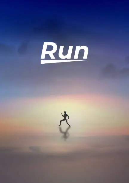 Vector illustration of Runner on beach at sunset