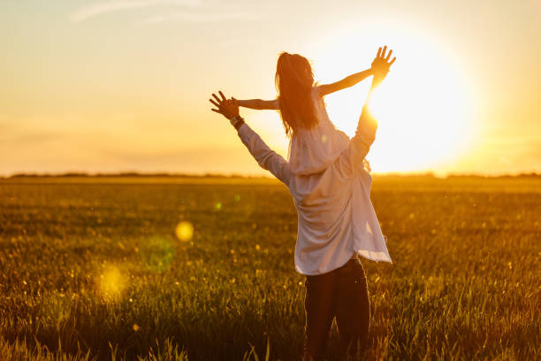 istock Little girl on her fathers shoulders in fields 1334814840