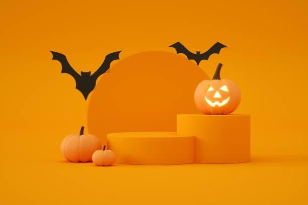 istock 3D Pumpkins for Halloween and Empty Product Stand, Podium, Exhibition 1334819368