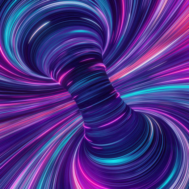 istock 3d render, abstract cosmic panoramic background. Wallpaper with blue pink neon rays and glowing lines. Speed of light 1334822404