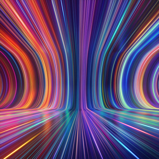 istock 3d render, abstract colorful neon background with glowing lines. Spectrum wallpaper. Empty virtual scene 1334822416