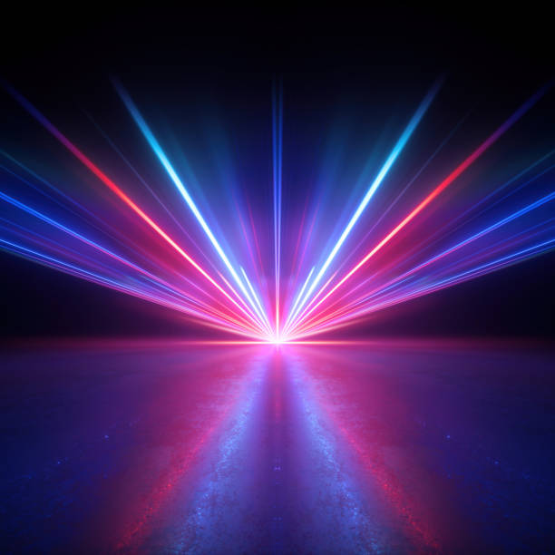 3d render. Abstract neon background. Wallpaper with red blue laser rays glowing in the dark. Bright projector shining on the dark empty stage 3d render. Abstract neon background. Wallpaper with red blue laser rays glowing in the dark. Bright projector shining on the dark empty stage hyperspace stock pictures, royalty-free photos & images