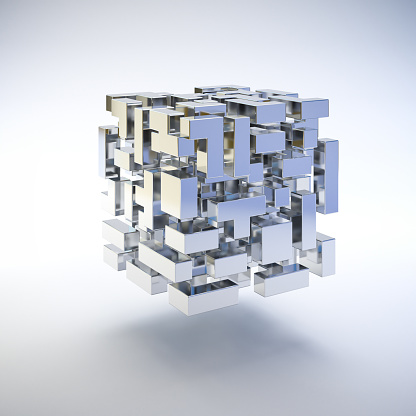 Data cube, abstract cubic structure. Symbol of technology, research and digital architecture