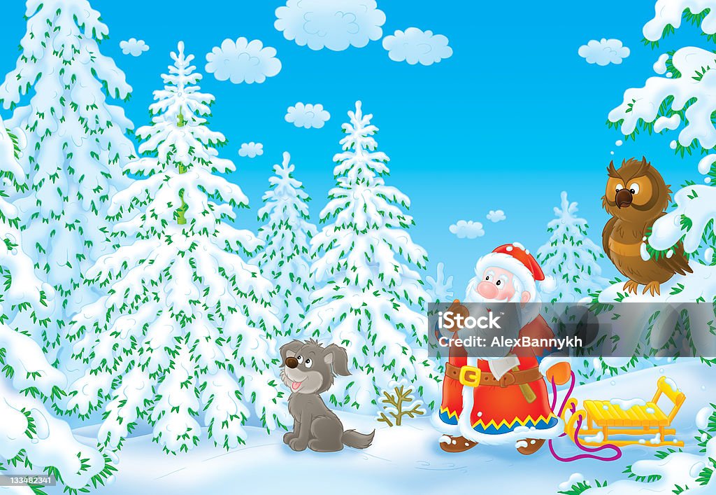 Santa Cerca un albero di Natale - Illustrazione stock royalty-free di Abete