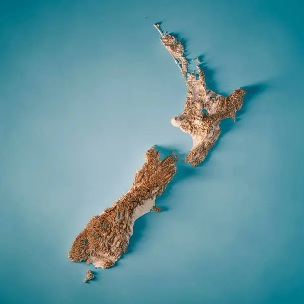 3D Render of a Topographic Map of New Zealand. 
All source data is in the public domain.
Color texture: Made with Natural Earth. 
http://www.naturalearthdata.com/downloads/10m-raster-data/10m-cross-blend-hypso/
Relief texture and Rivers: SRTM data courtesy of USGS. URL of source images: 
https://e4ftl01.cr.usgs.gov//MODV6_Dal_D/SRTM/SRTMGL1.003/2000.02.11/
Water texture: SRTM Water Body SWDB:
https://dds.cr.usgs.gov/srtm/version2_1/SWBD/