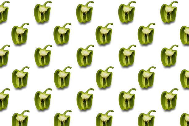 Green Bell Pepper Pattern On White Seamless Background
