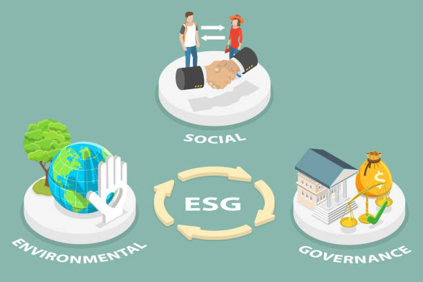 ilustraciones, imágenes clip art, dibujos animados e iconos de stock de 3d isometric flat vector conceptual illustration of esg, environmental social governance - environment responsibility gear resource