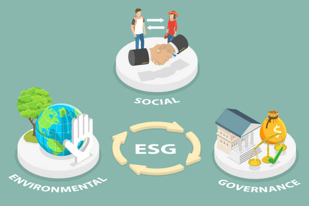 3dアイソメトリックフラットベクトル esg概念図、環境社会ガバナンス - 企業の社会的責任点のイラスト素材／クリップアート素材／マンガ素材／アイコン素材